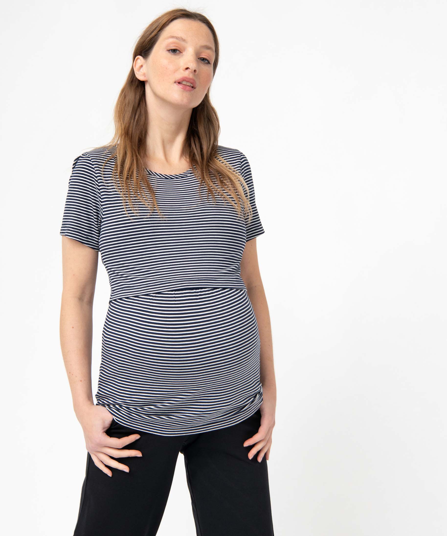 Tee-shirt d’allaitement rayé à manches courtes marine | GEMO