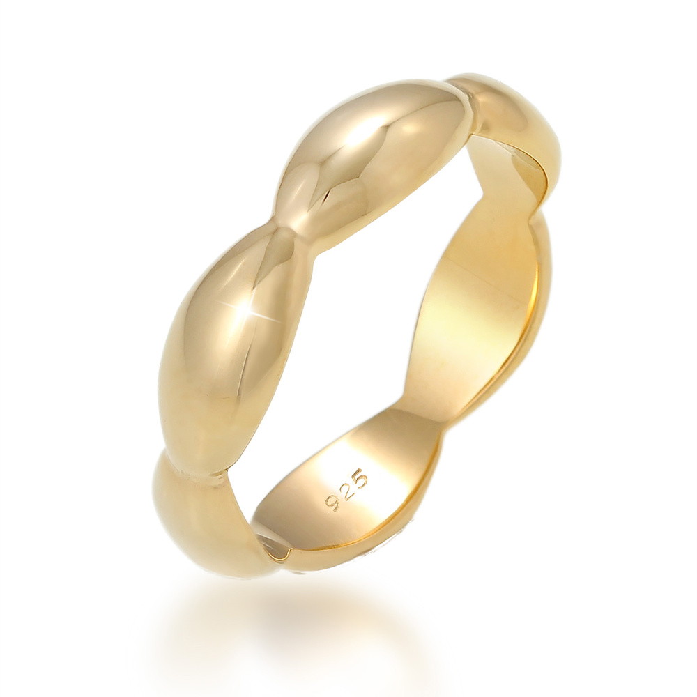 Elli Elli Bague Basic Courbé Geo Look Femme - (925/1000) Argent Plaqué Or Bague