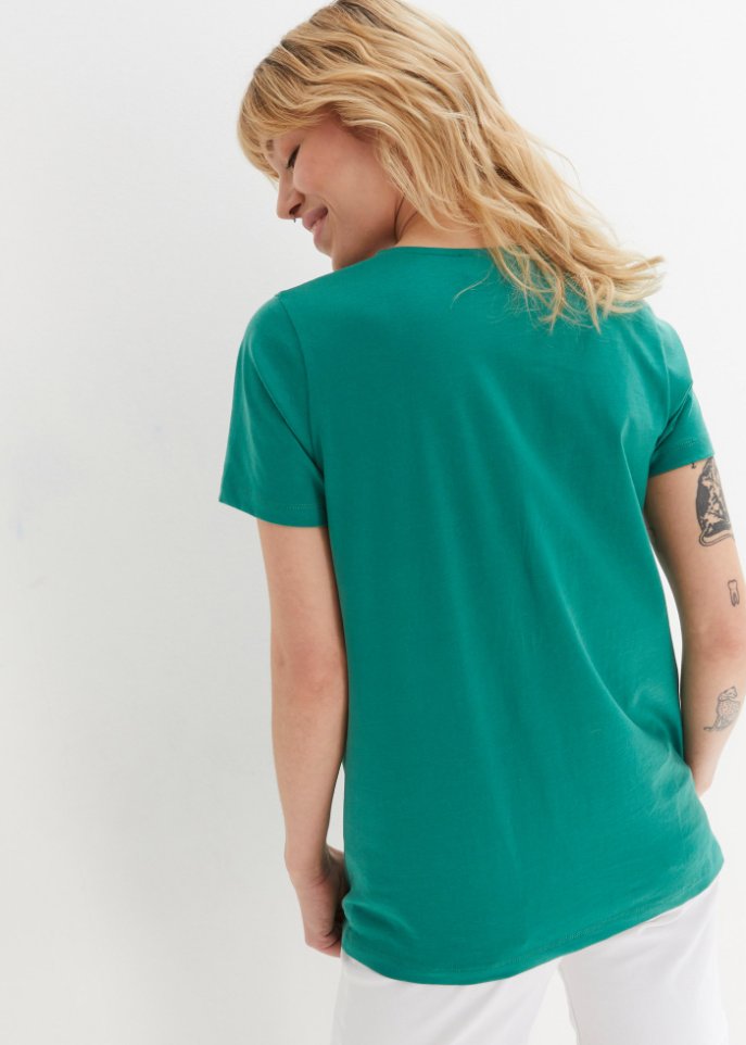 T-Shirt mit V-Kragen, bedruckt