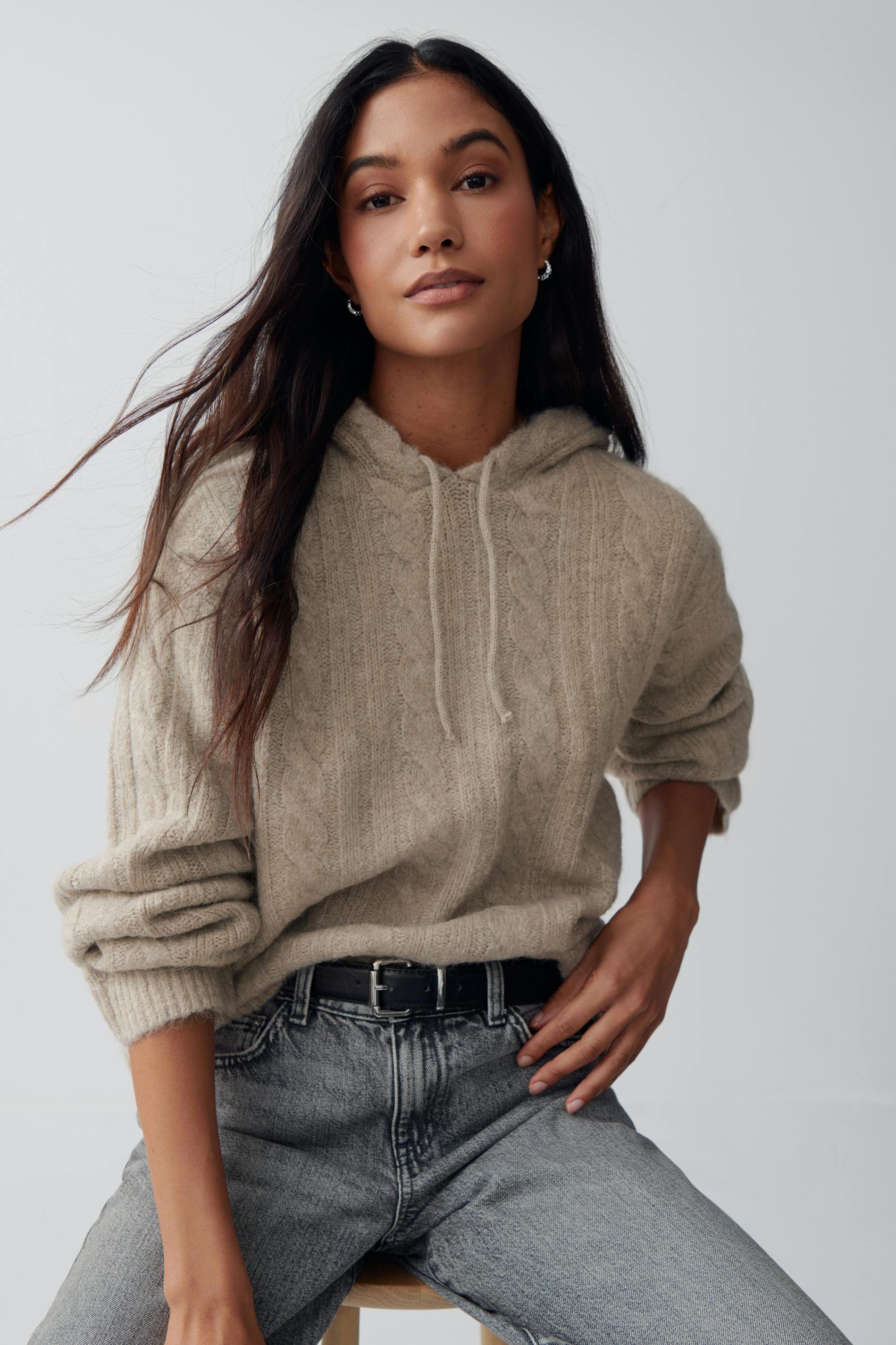 Knitted cable hoodie
