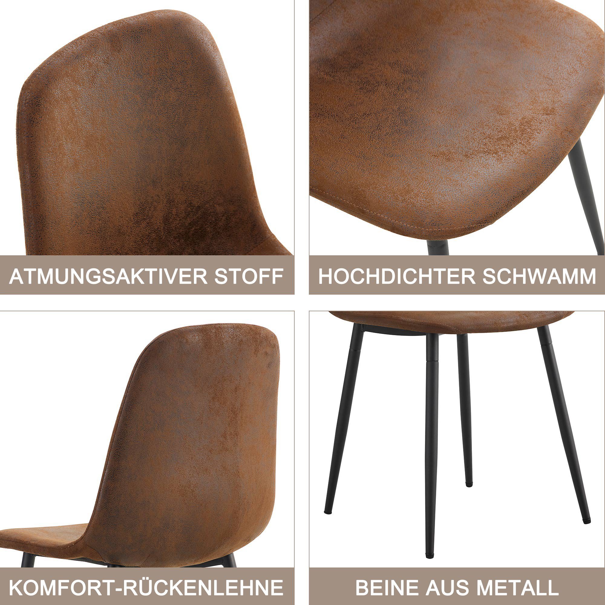 Celya Essgruppe Esstisch mit 4 Stühlen,Moderner Küchentisch Set, (Tisch mit 4 Stuhlen), Beine aus Metall,Schwarze Tischbeine,Braun Kunstleder