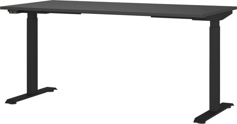 GERMANIA Sitz-Stehschreibtisch Mailand Metall, Spanplatte Schwarz T-Fuß 1.600 x 800 x 1.200 mm