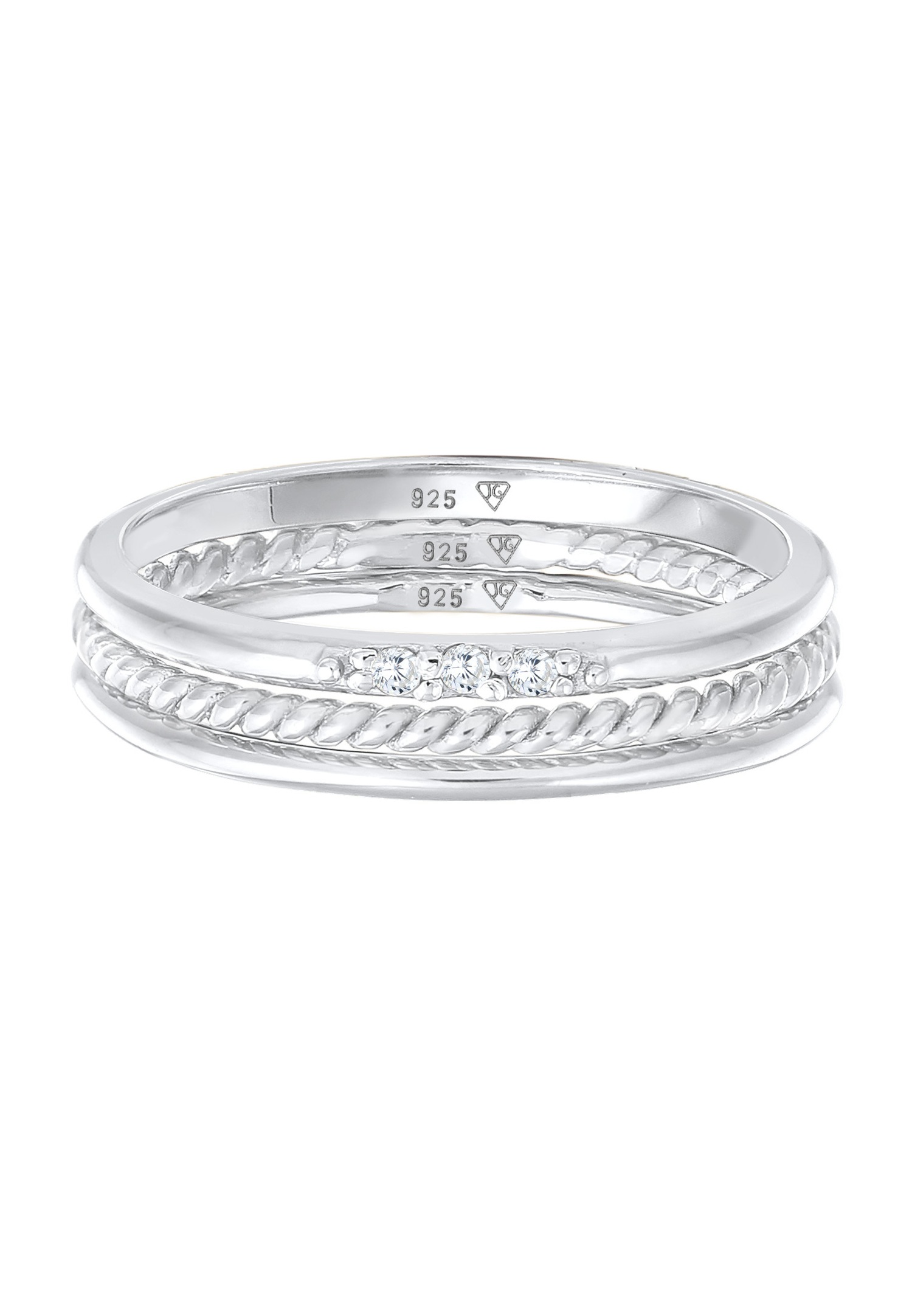 Ensemble de bijoux empilables basiques Elli pour femme, 3 pièces, avec cristaux de zircone cubique en argent sterling 925