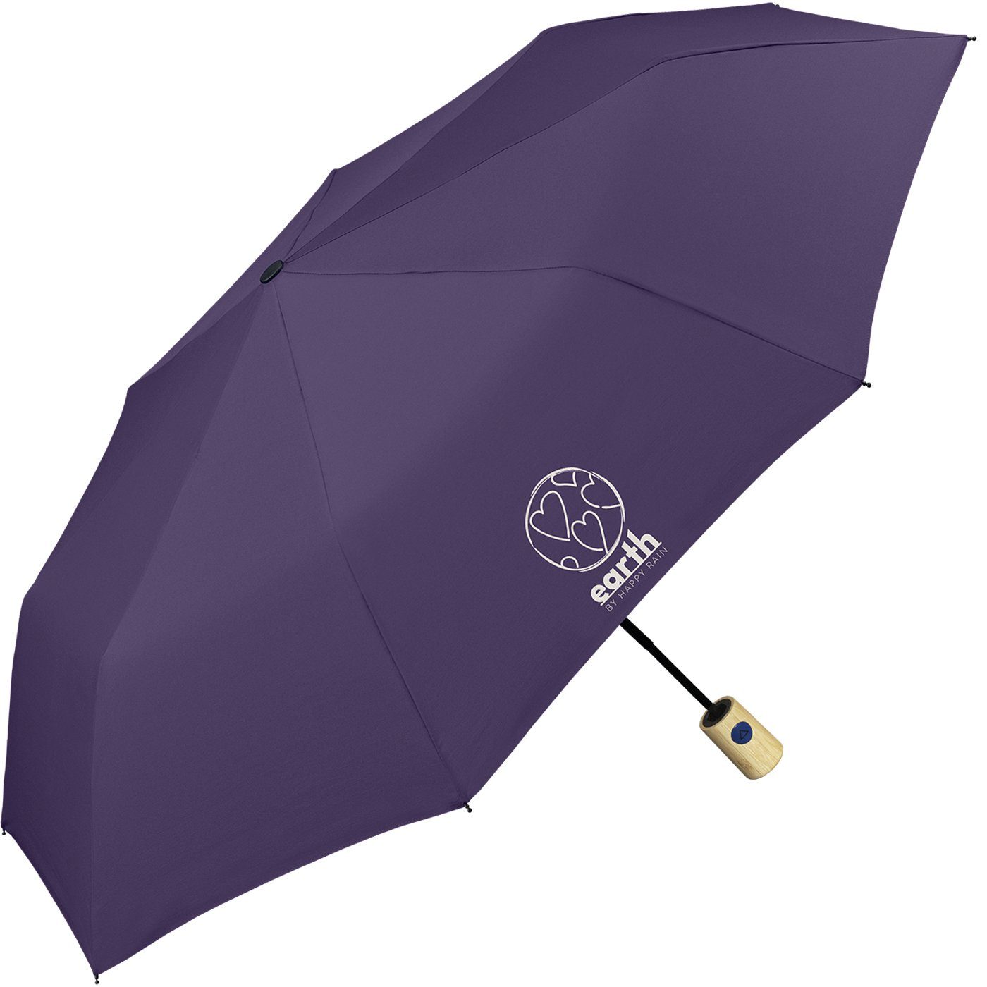 HAPPY RAIN Taschenregenschirm Earth - nachhaltiger Schirm mit Auf-Automatik, gut geschützt etwas für die Umwelt tun