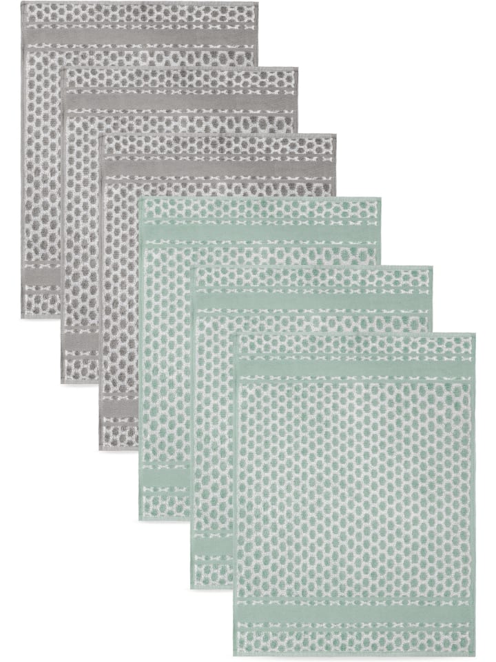 Aspero 6 Frottee Baumwoll Geschirrtücher in Hellgrau / Grün günstig kaufen 50 x 70 cm