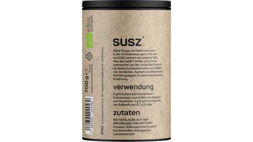 SÜSZ Bio Süßungsmittel Erythrit 700 g