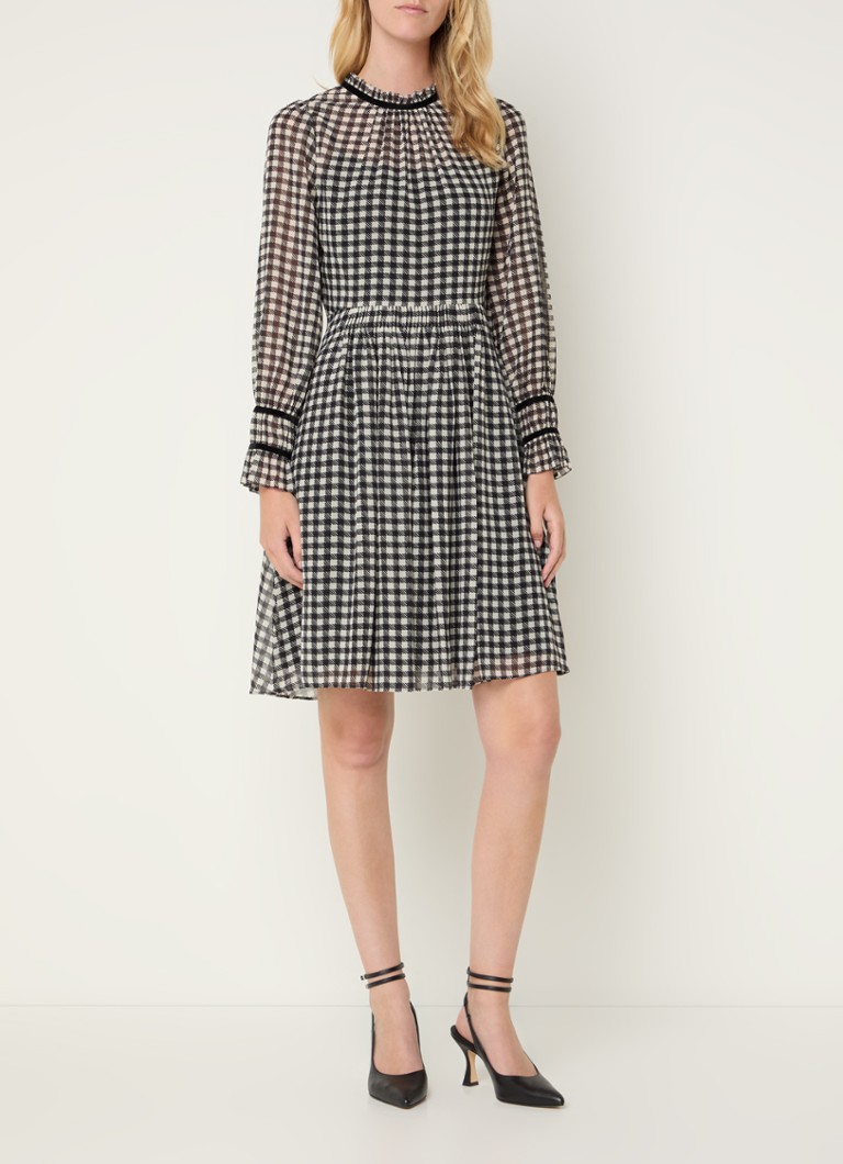 Vestido túnica midi semitransparente Verity de LKBennett con estampado de cuadros.