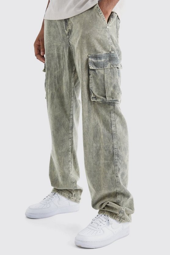 Tall lockere Cord-Cargohose mit Acid-Waschung