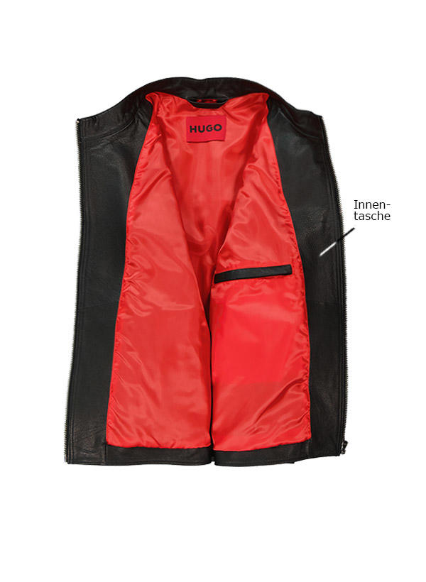 HUGO, Lederjacke, Ziegenleder, schwarz