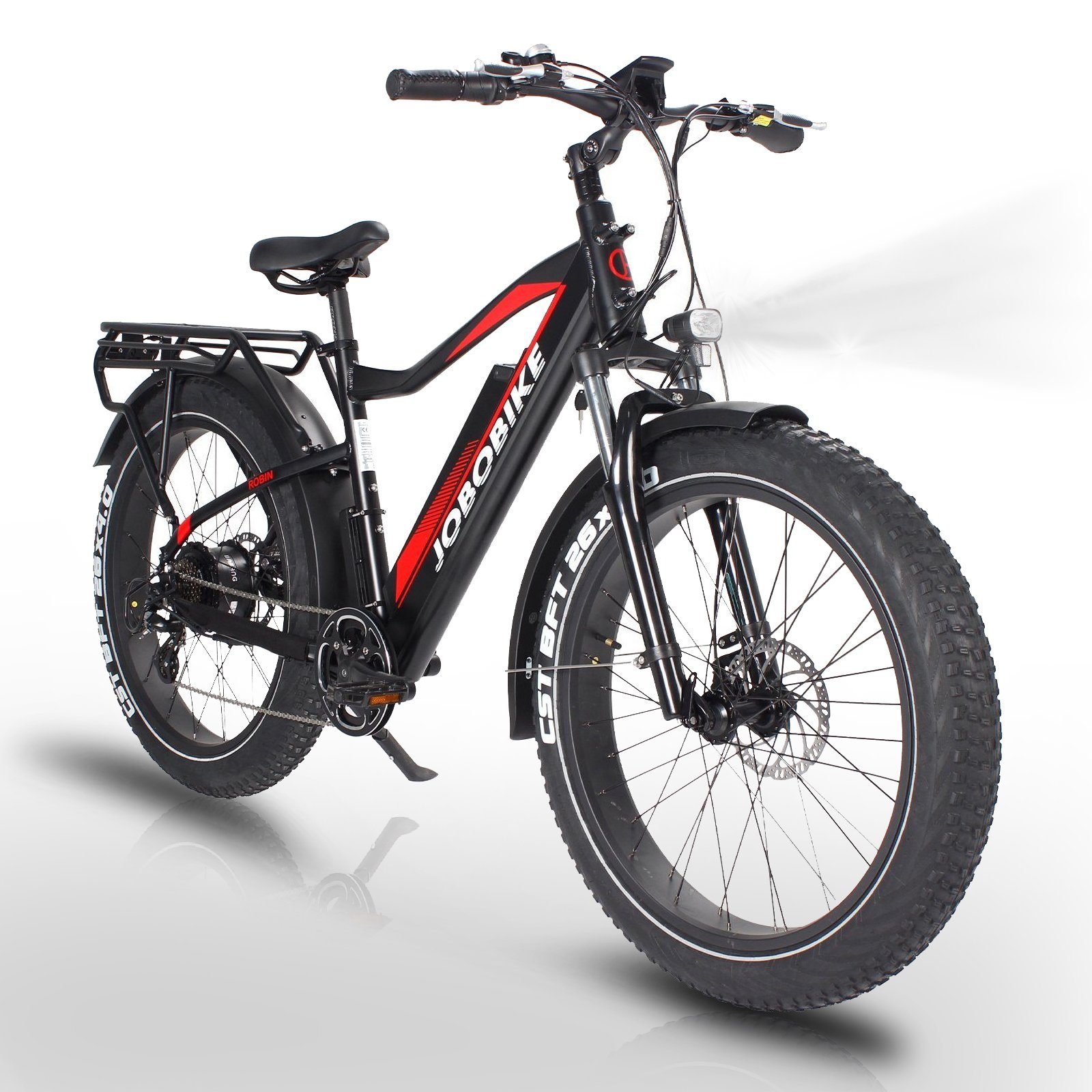 JOBOBIKE E-Bike All-Terrain-Rad mit dicken Reifen Robin, 26 Zoll E-Mountainbike, 7 Gang Shimano Acera Schaltwerk, Kettenschaltung, Heckmotor, 672,00 Wh Akku, (mit großer Kapazität), 48V / 14Ah, Elektrofahrrad mit 4,0'' Fat Tire, bis zu 100 km