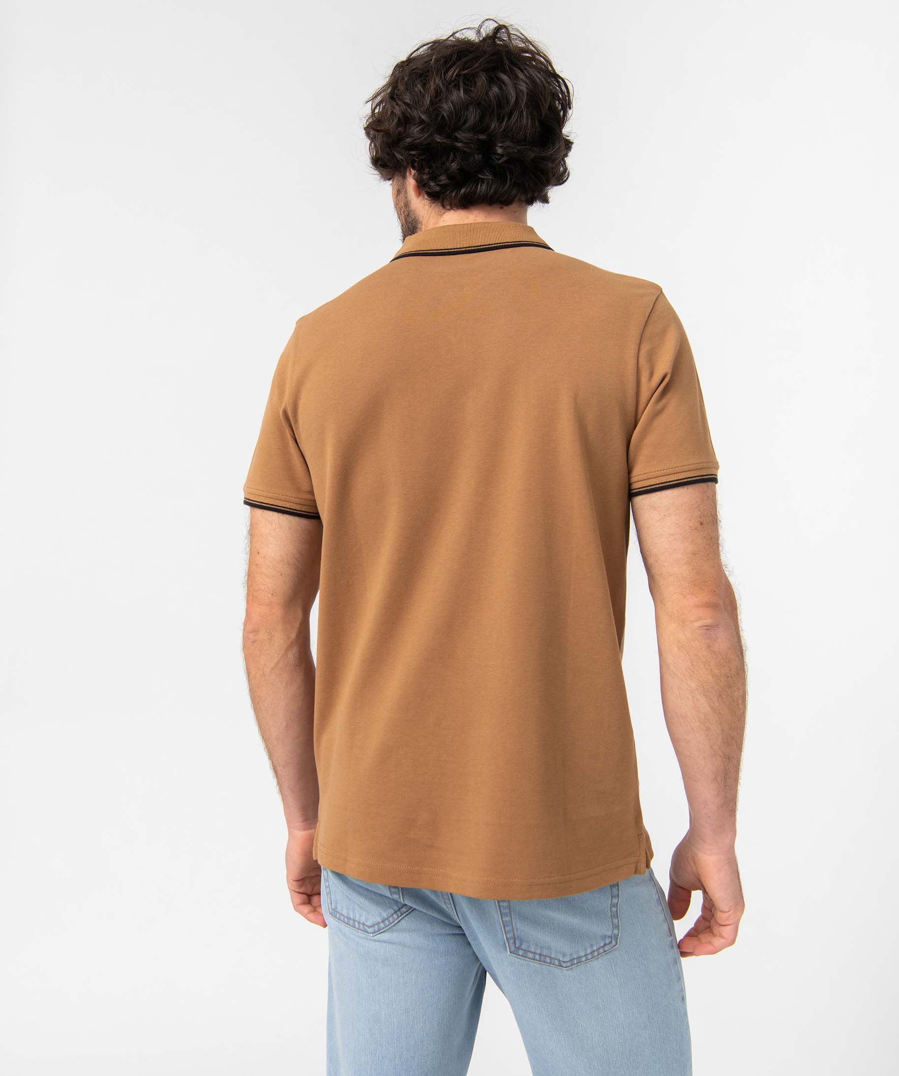 Polo homme à manches courtes et finitions contrastantes marron | GEMO