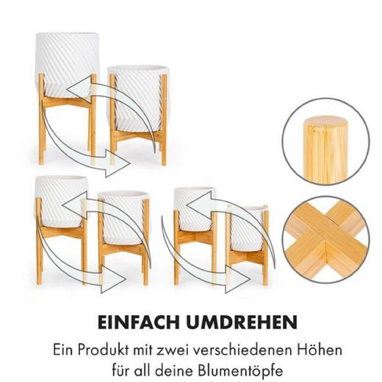 Kpaloft Blumenständer 3er Set Pflanzenregal Buchenholz, Blumenständer höhenverstellbar, Wohnung & draußen, Pflanzenständer