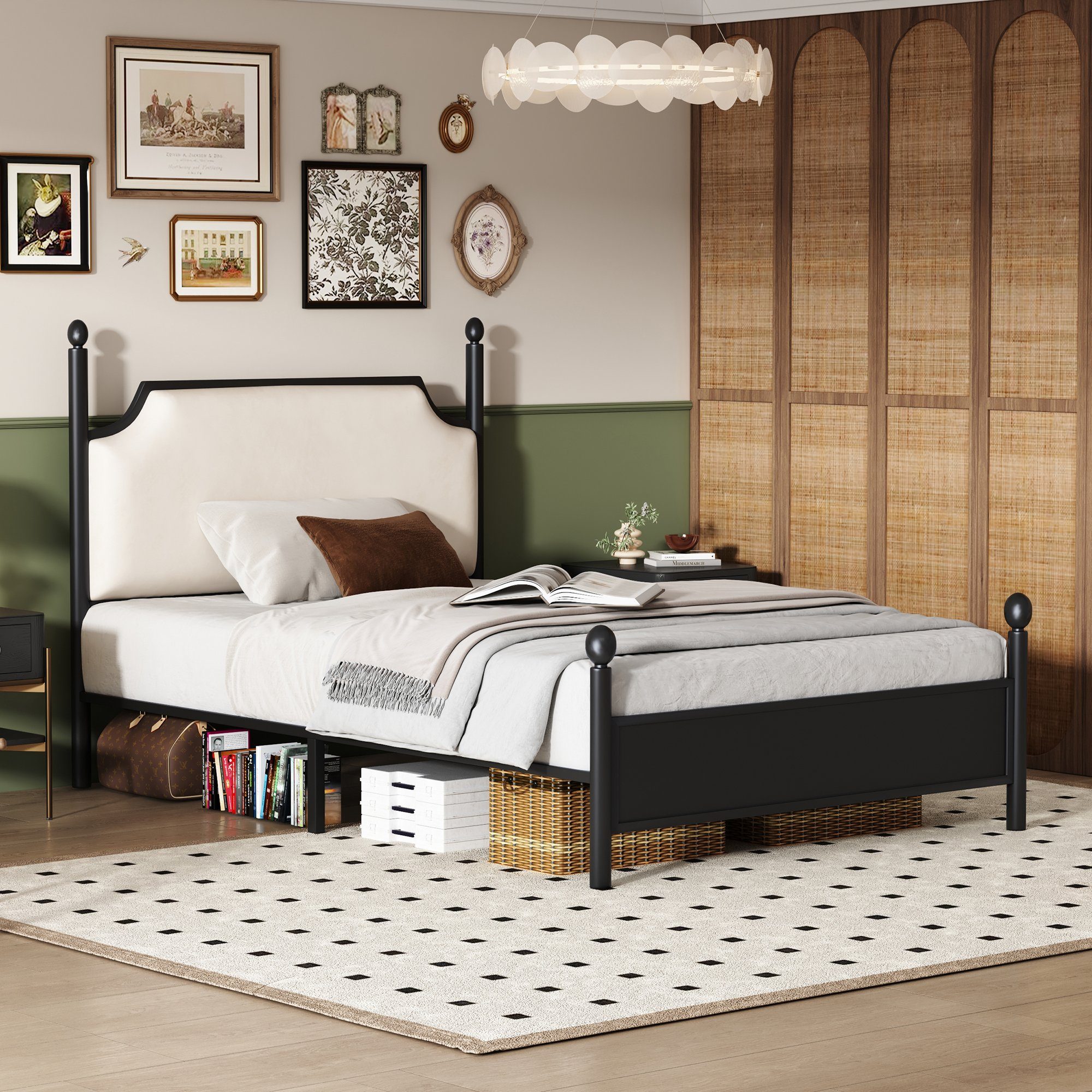 Flieks Metallbett, Einzelbett Kinderbett mit Lattenrost 90x200cm schwarz