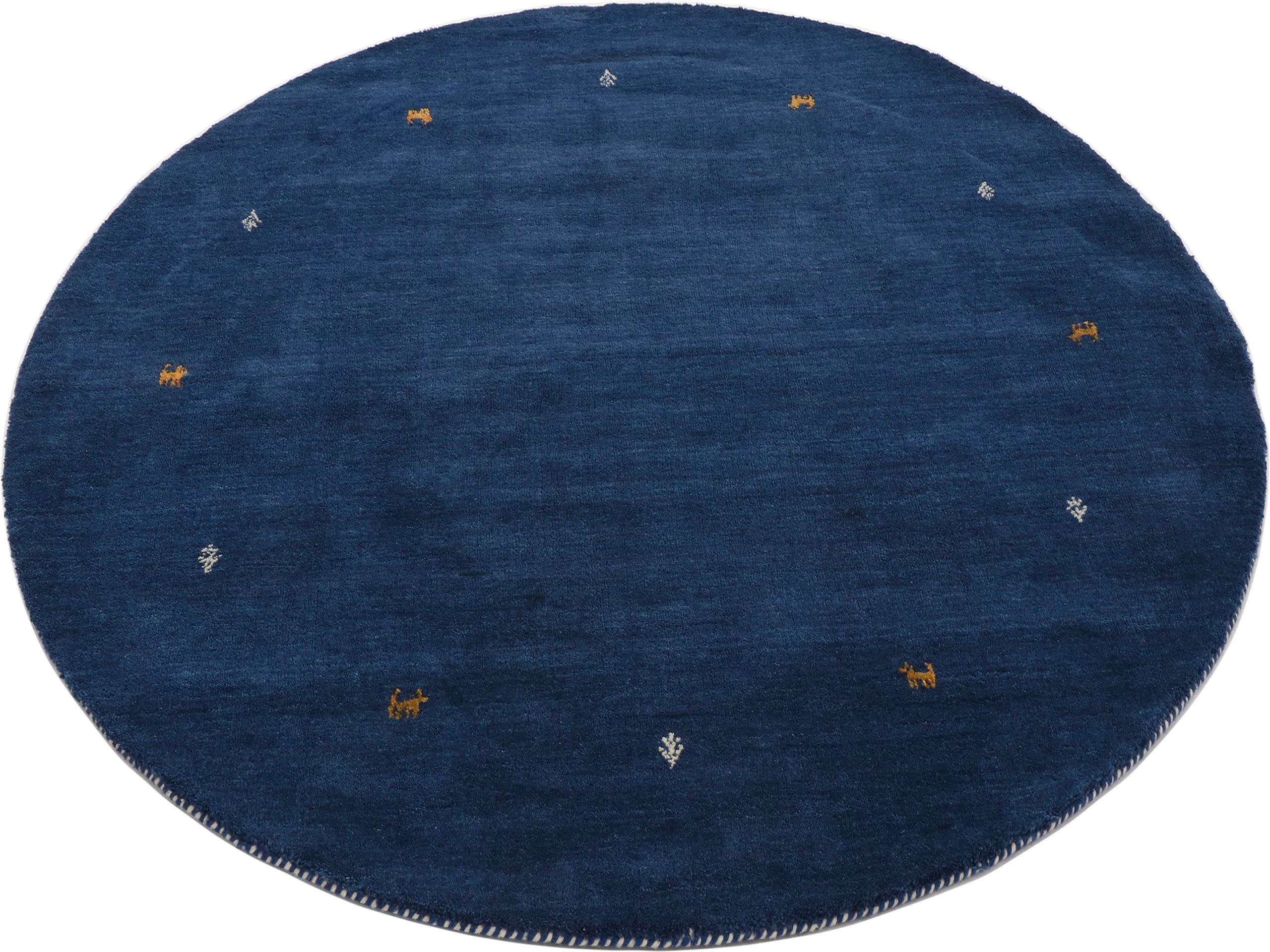 Wollteppich Gabbeh Uni, carpetfine, rund, Höhe: 15 mm, reine Wolle handgewebt, Gabbeh Tiermotiv warmes Raumklima viele Größen