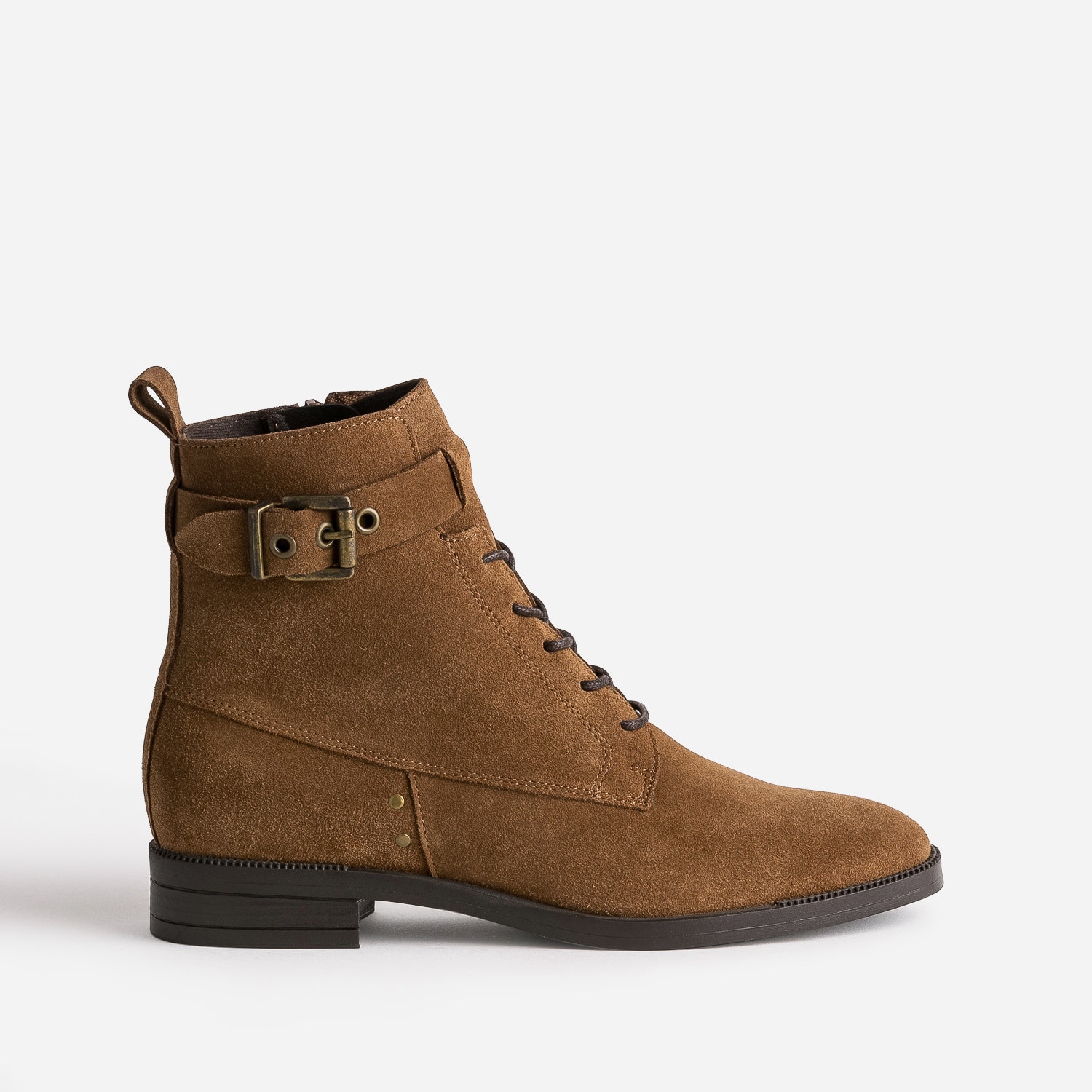 Bottines camel éco-conçue en cuir velours
