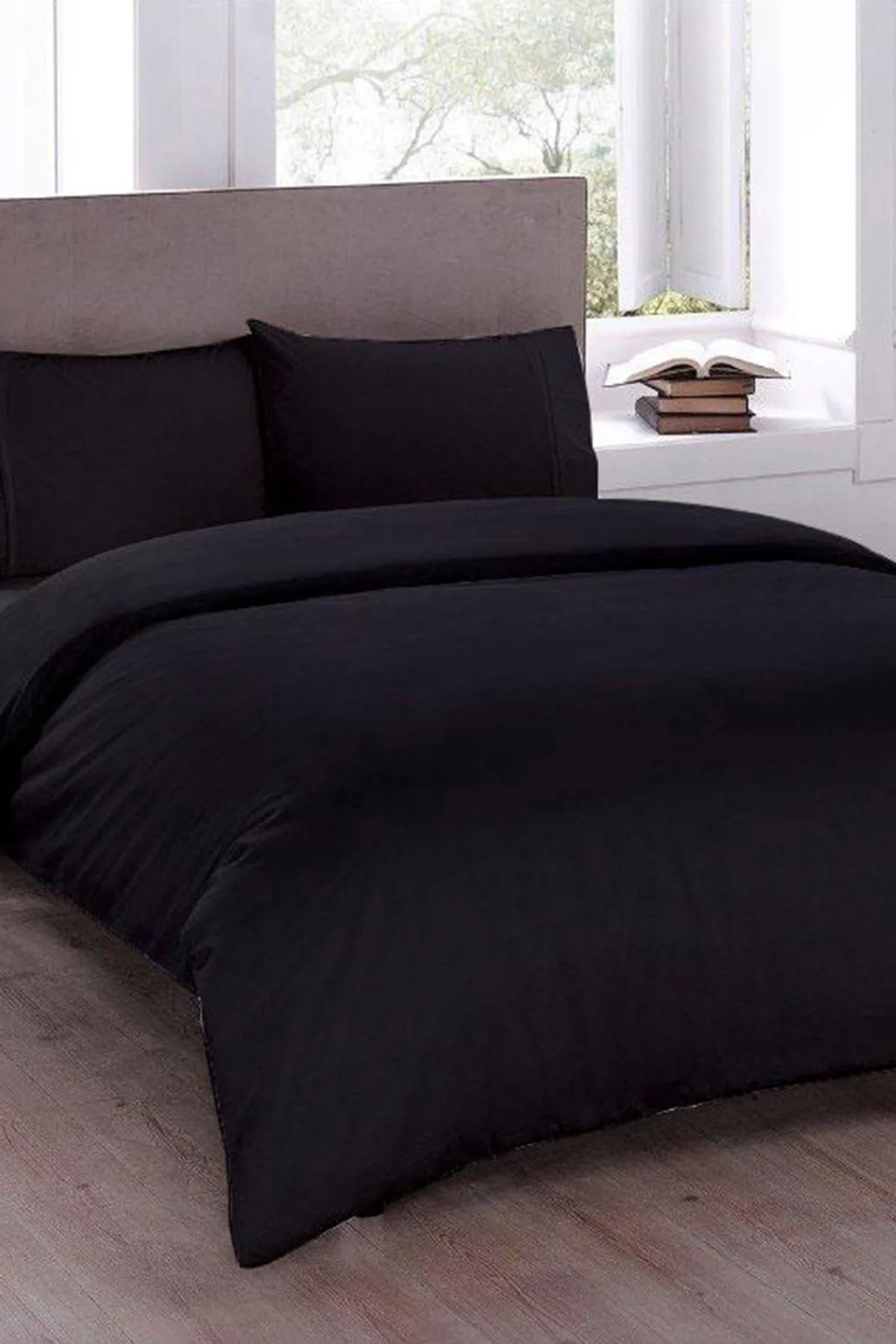 Çeyiz Diyarı  Pure Doppelbett-Bettbezug-Set, Schwarz