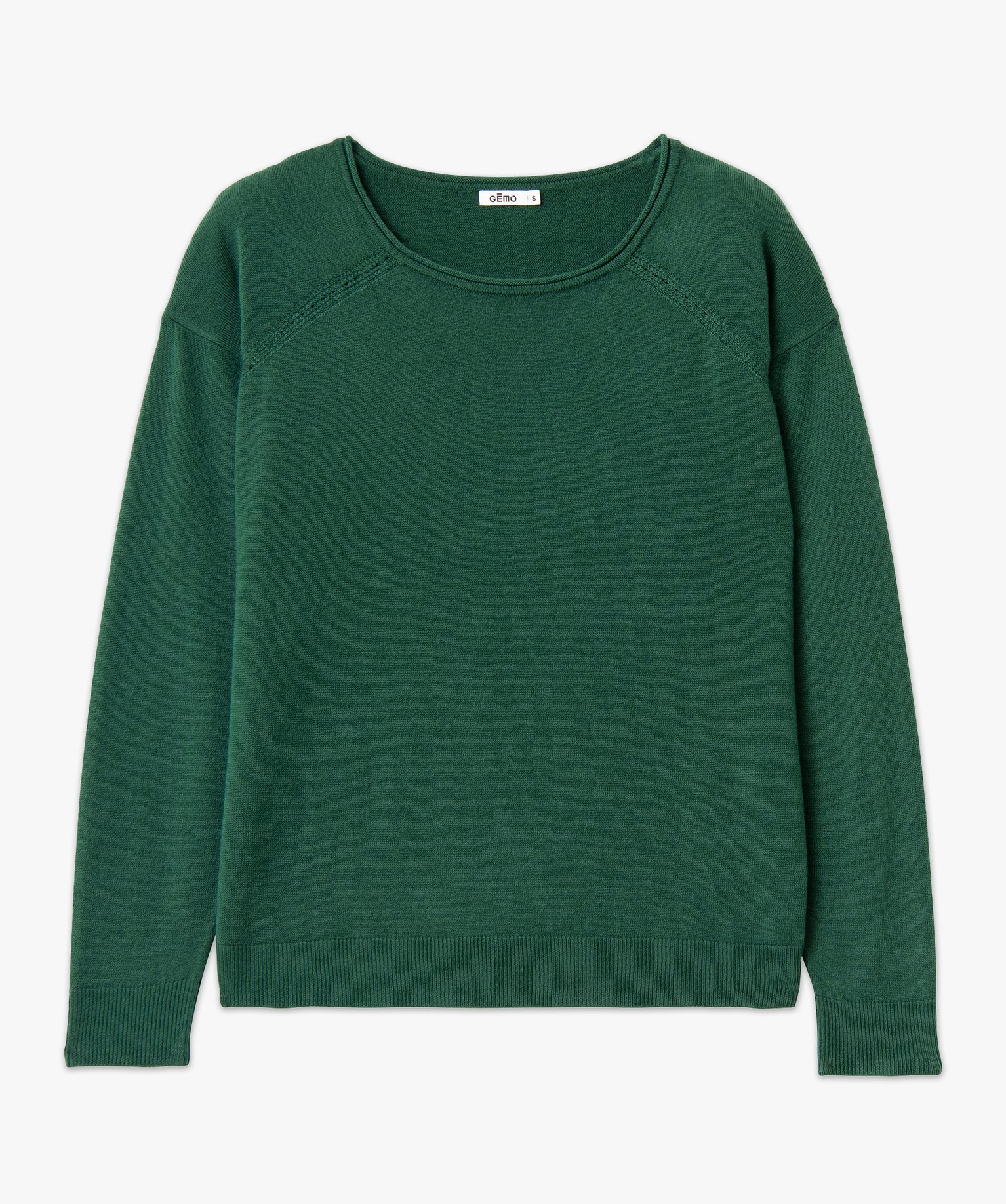 Pull à col rond finitions roulottées femme vert | GEMO