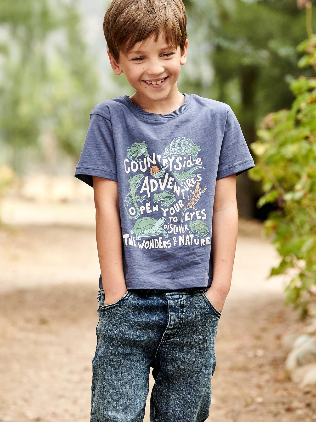 T-shirt animaux garçon bleu ardoise