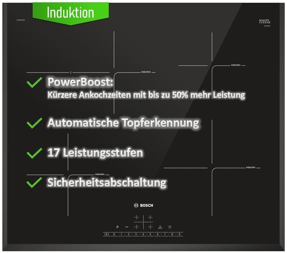 BOSCH Backofen-Set Backofen mit Induktionskochfeld autark 60 cm Teleskopauszug Bräterzone