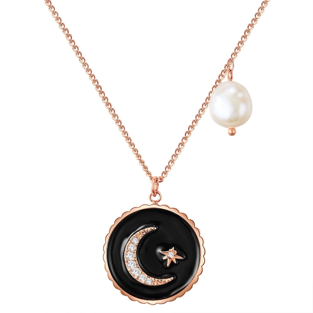 Valero Pearls Collier en acier inoxydé Lune Acier inoxydable Preciosa Perle de culture d'eau do collier