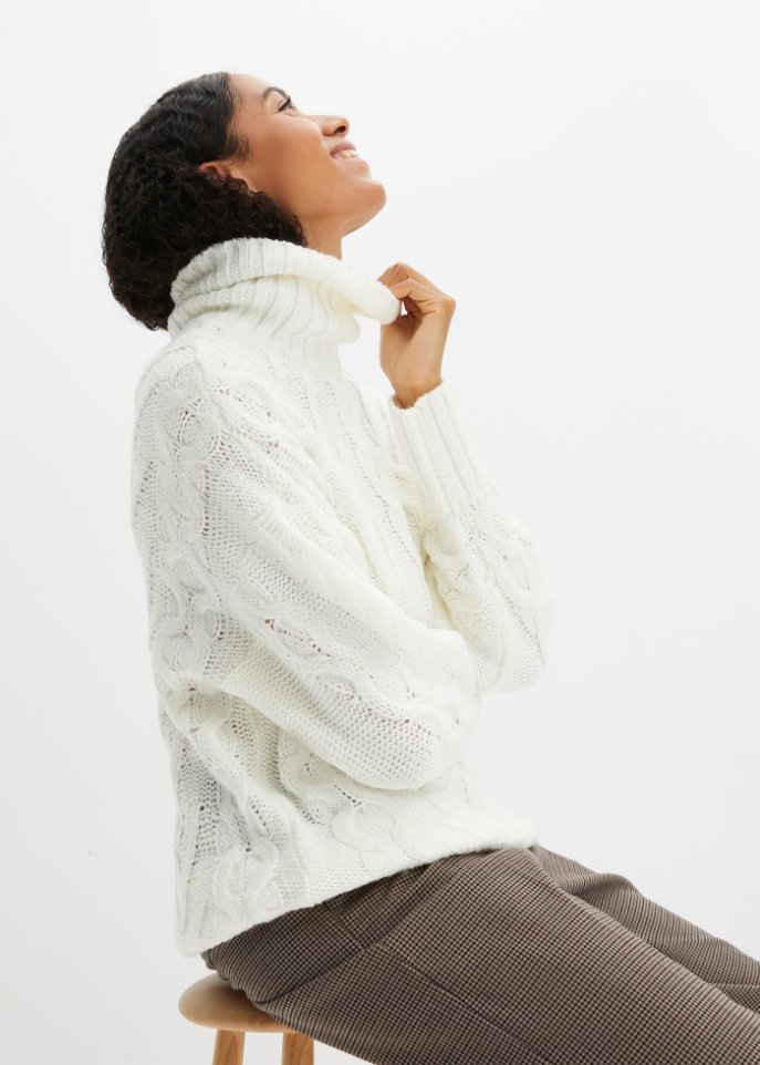 Rollkragen-Pullover mit Zopfmuster
