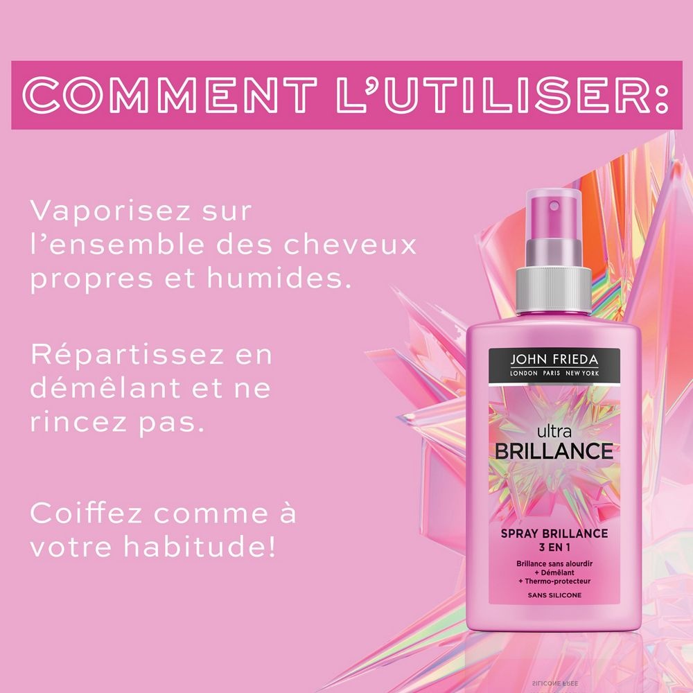 john frieda Ultra Brillance Spray 3-en-1 150ml Spray soin cheveux