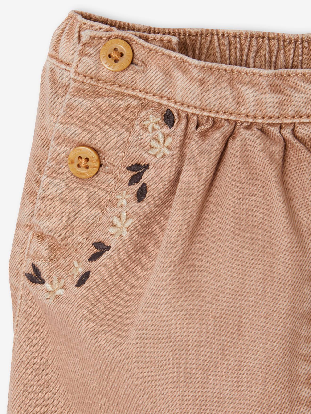 Vertbaudet Bestickte Baby Pluderhose, Denim - cappuccino