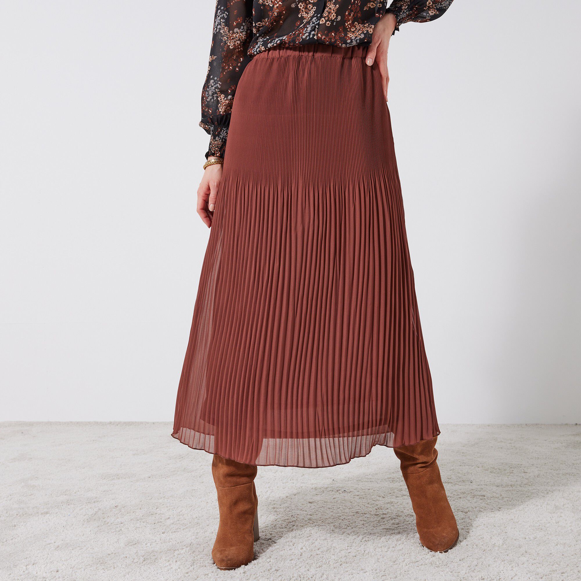 Jupe petite stature voile plissé uni, polyester recyclé(1)