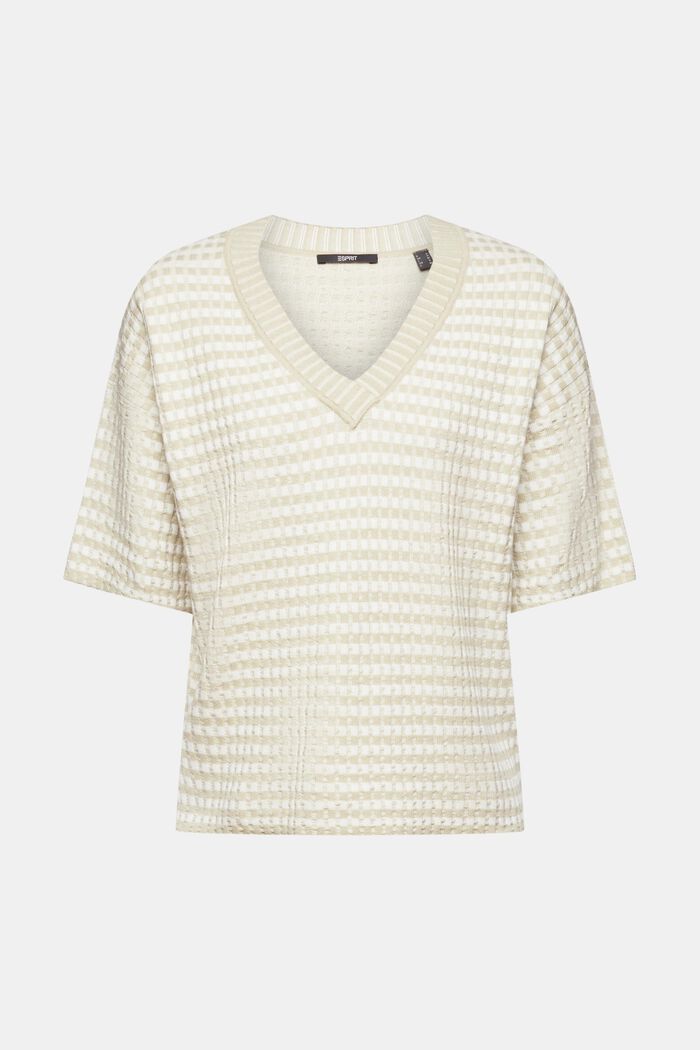 Gerippter Kurzarm-Pullover mit Streifen