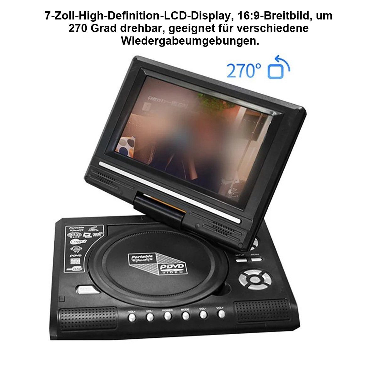 Yoyaxi Tragbarer 7,8-Zoll-DVD-Player mit hochauflösender TV-Funktion Portabler DVD-Player (Integrierter Kartenleser, mobiler DVD-Player mit drehbarem Bildschirm)