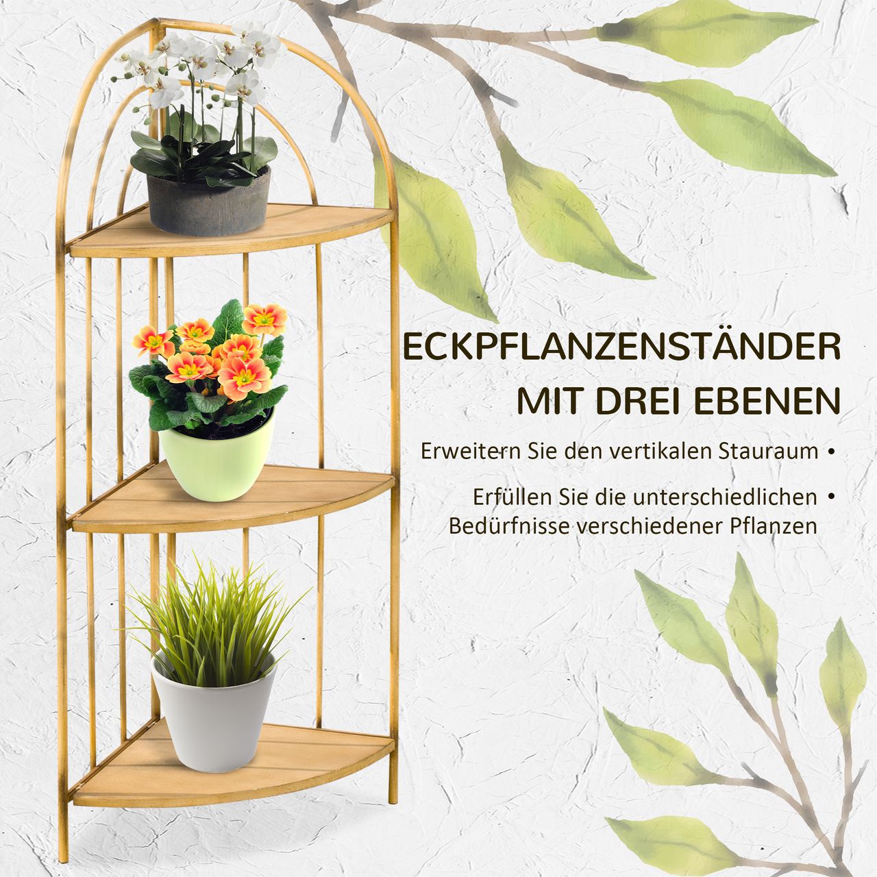 Outsunny Blumenregal, Klappbarer Pflanzenständer Eck-Pflanzentreppe mit 3 Ebenen