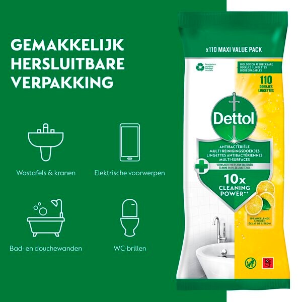Dettol Power & Fresh Citrus többfunkciós tisztító kendő 110 darab