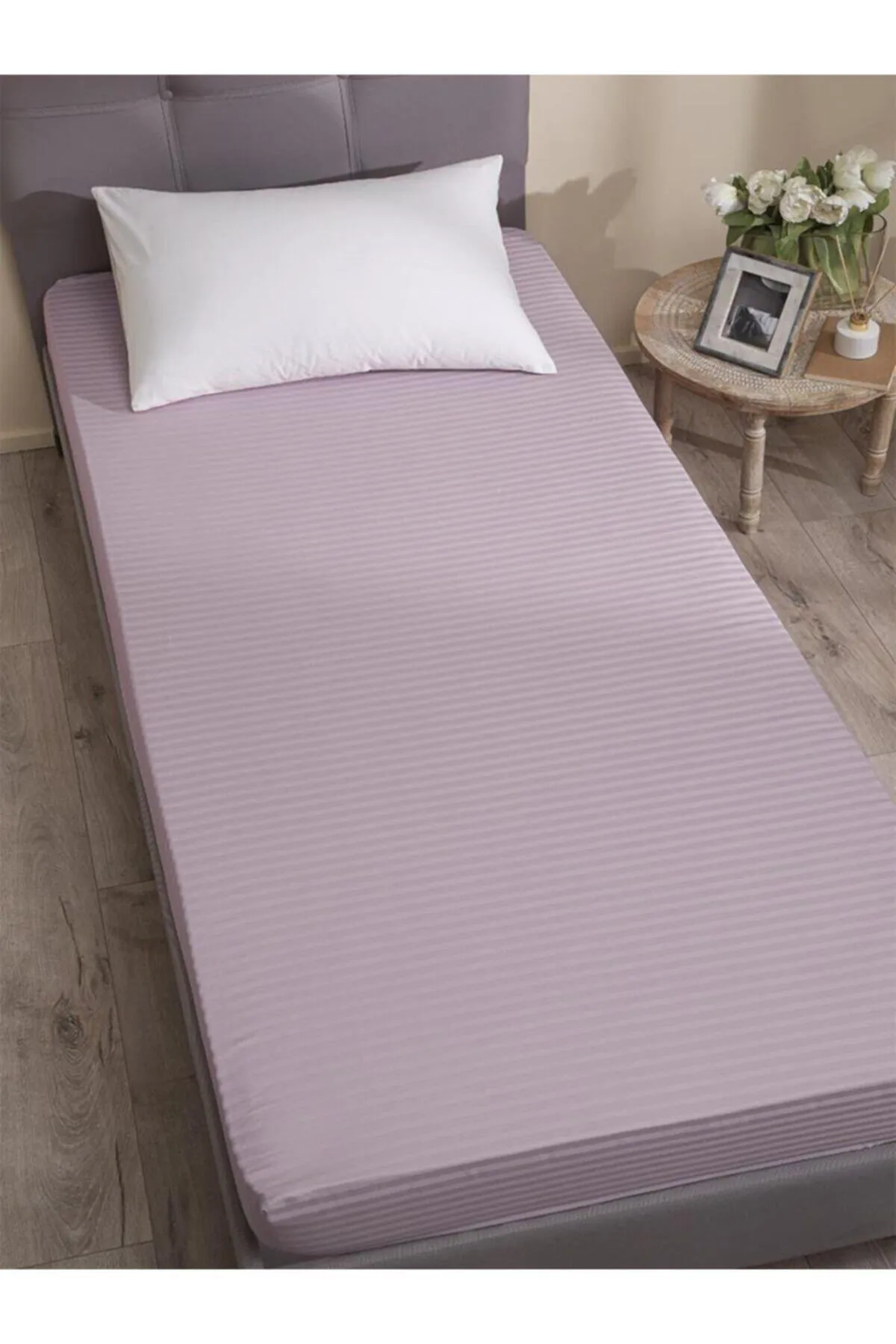 Karna Home  Gestreiftes Einzelbettlaken aus Baumwollsatin, 90 x 200 cm