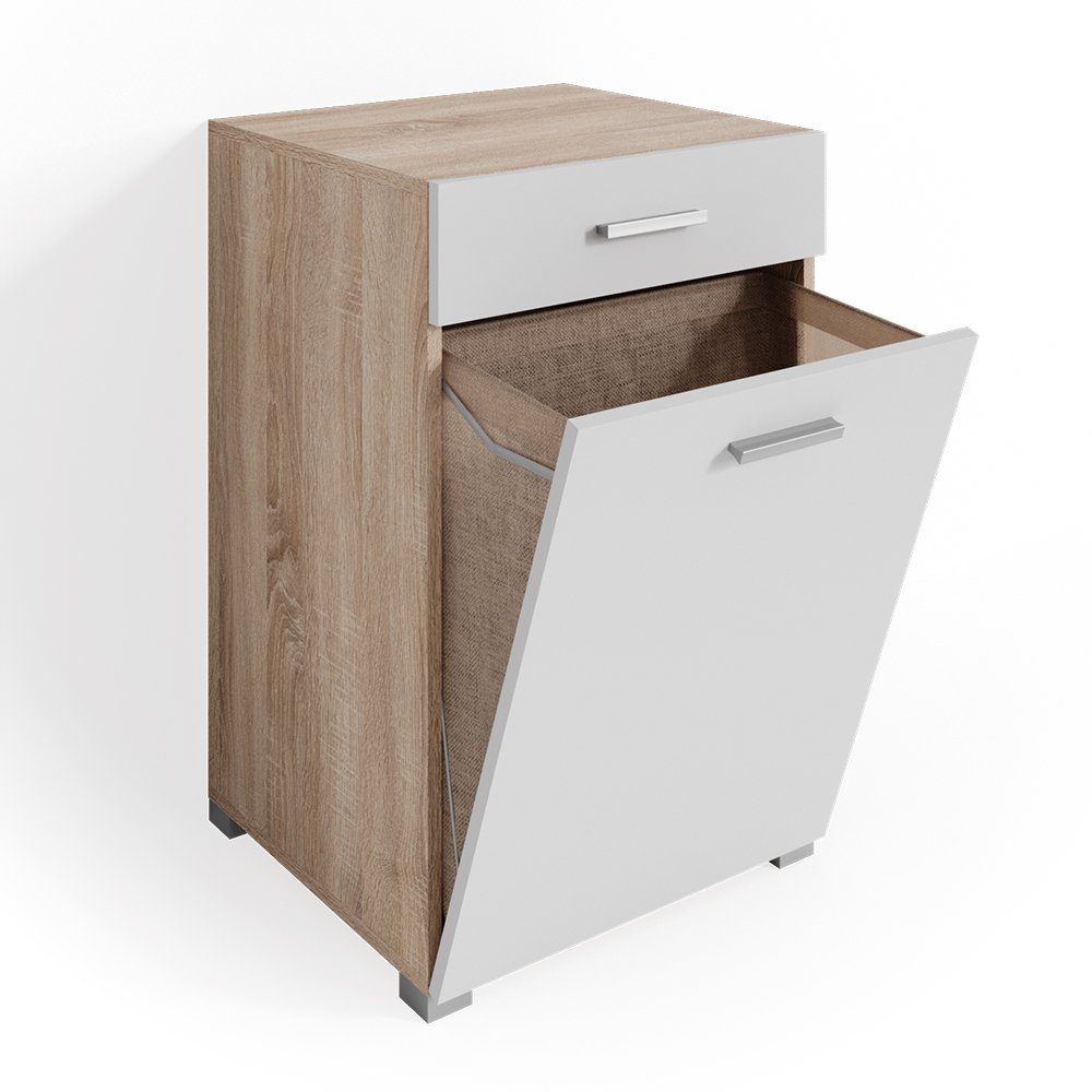 Vicco Wäscheschrank Wäschekorb Badschrank MATTEO XL 1xKipptür Sonoma / Weiß