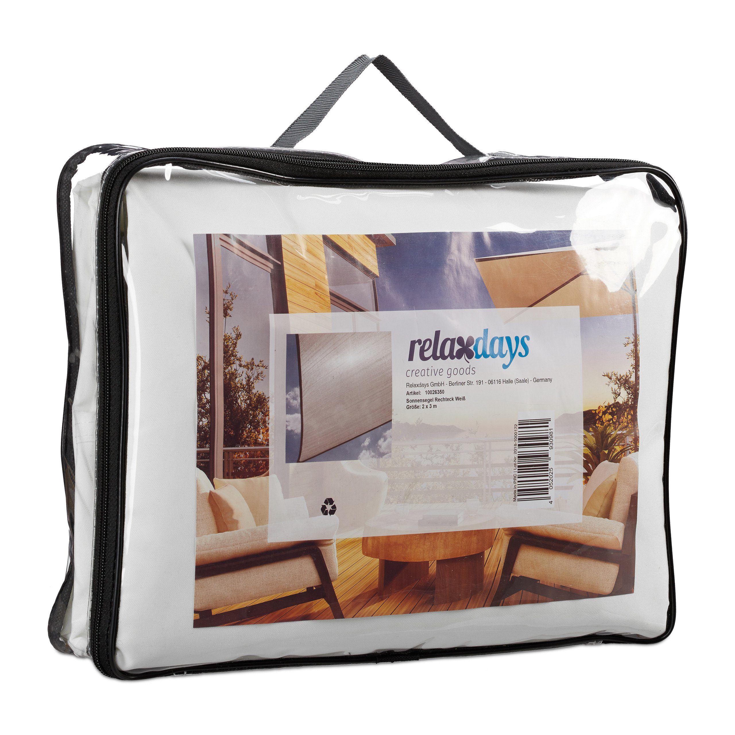 relaxdays Sonnensegel Rechteckiges Sonnensegel weiß, 2 x 3 m