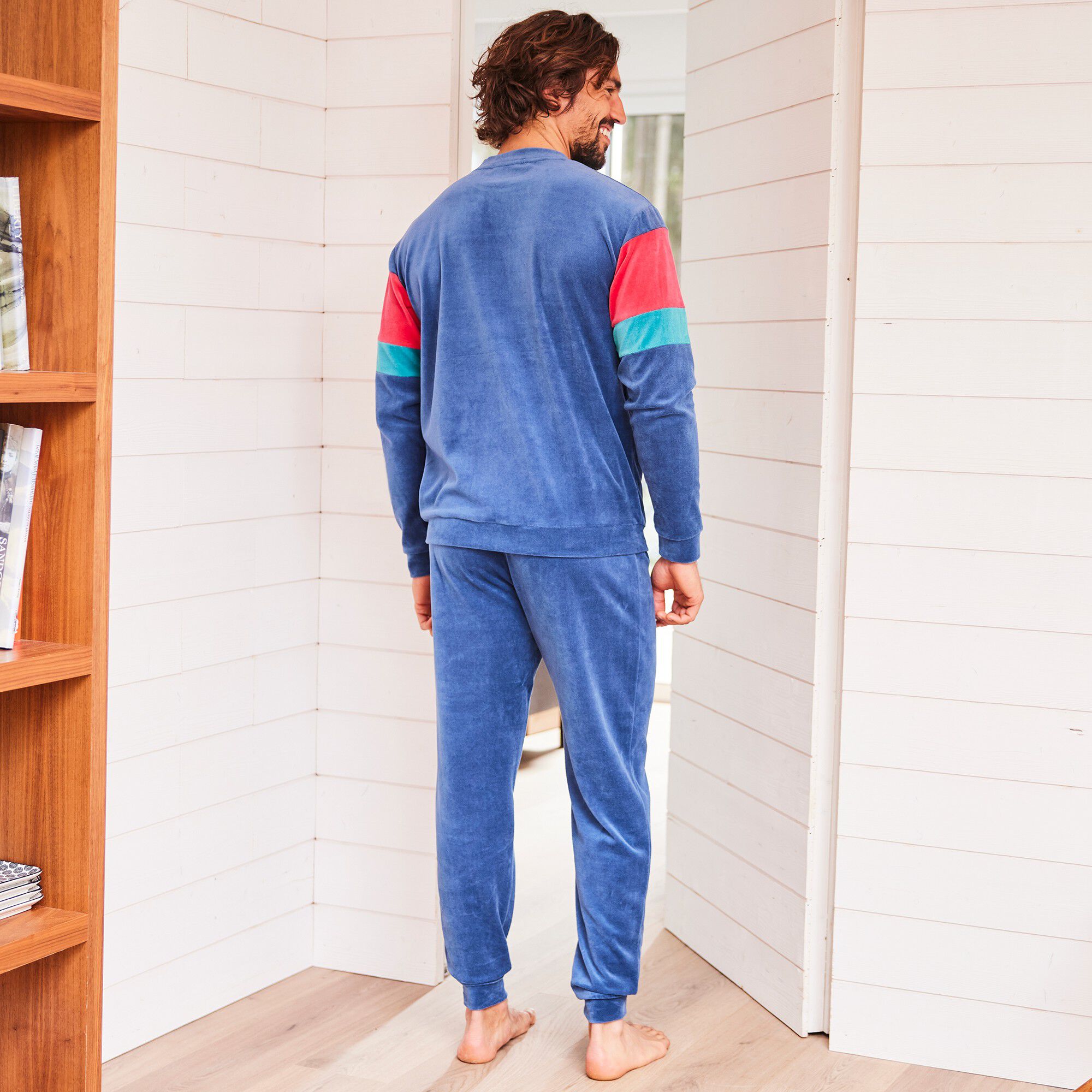 Pyjama tricolore velours manches longues