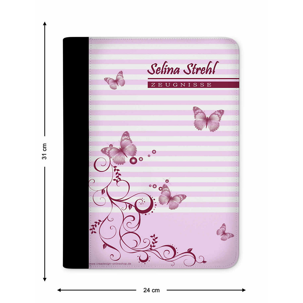 Zeugnismappe / Dokumentemappe mit Name personalisiert Schmetterling Rosa