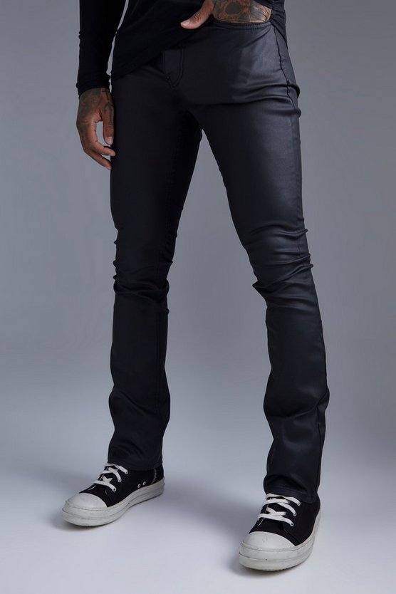 Beschichtete Skinny-Schlagjeans