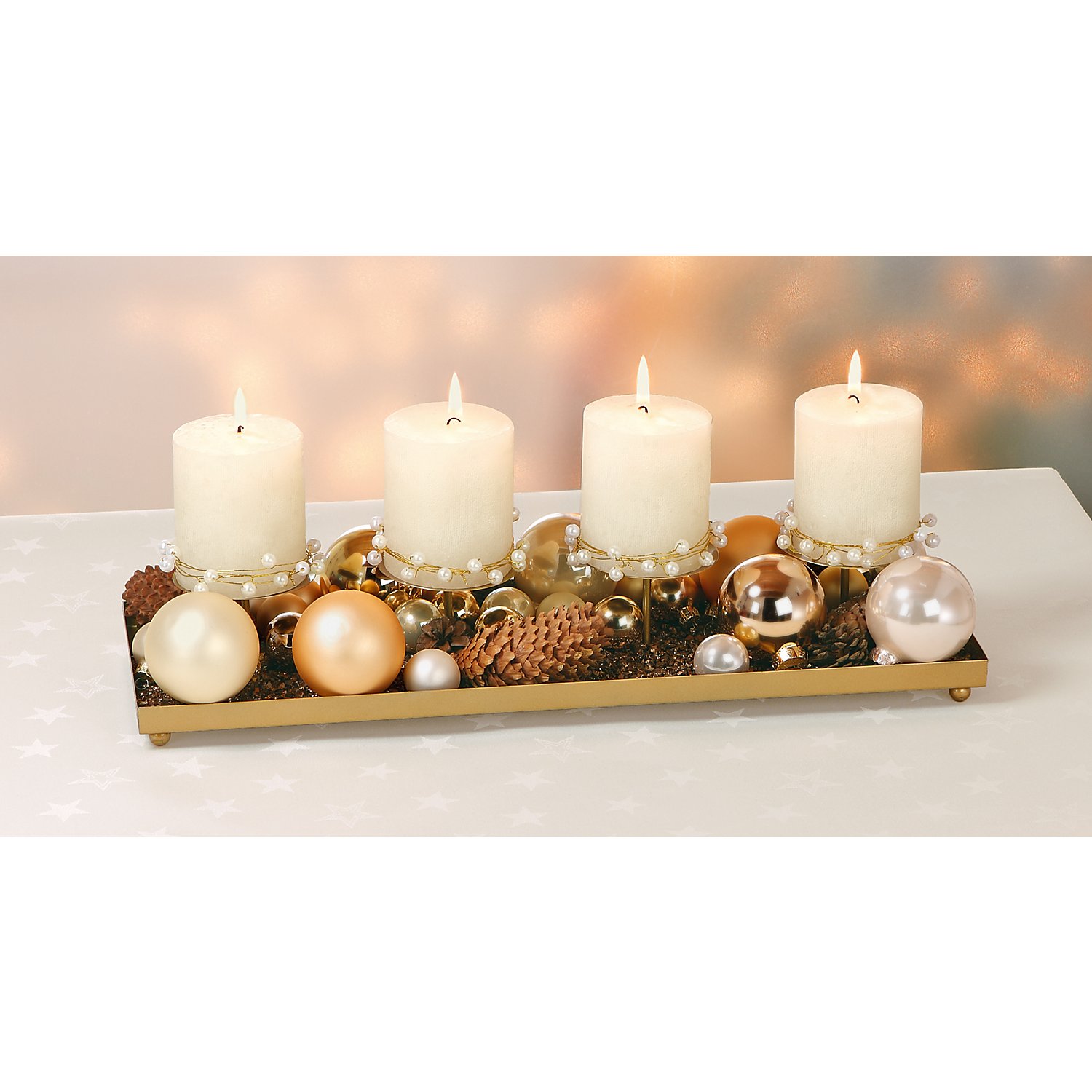 Weihnachtskugeln aus Glas, gold-creme, 6 cm Ø, 12 Stück