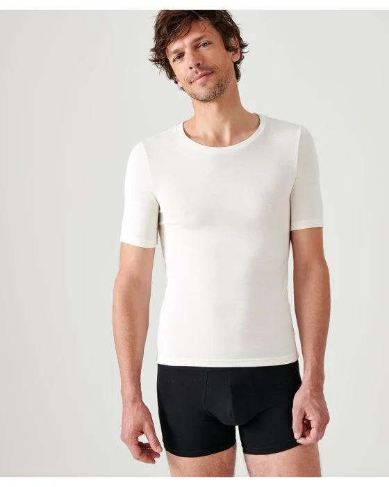 T-shirt col rond fine côte, manches courtes Thermolactyl