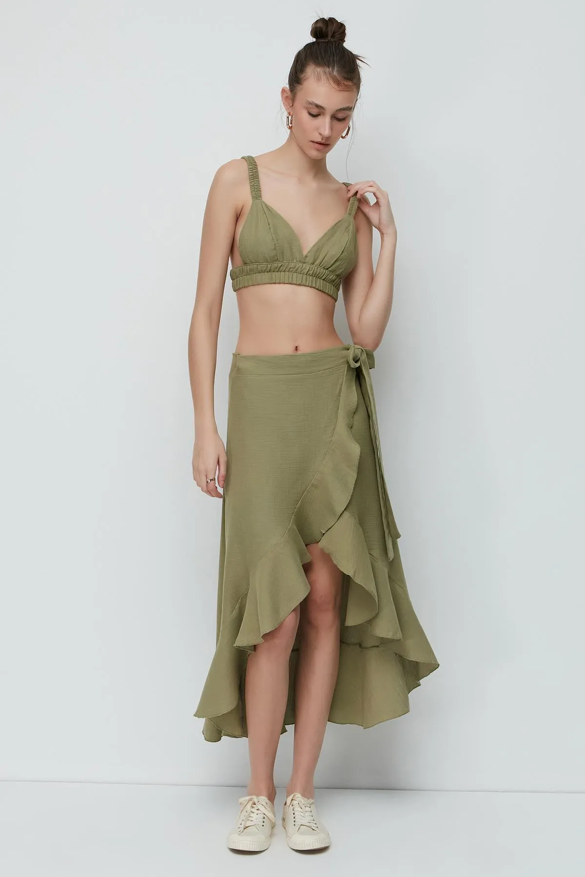 C&City  Bralette-Rock-Set aus Bio-Baumwoll-Musselin 9126 Khaki