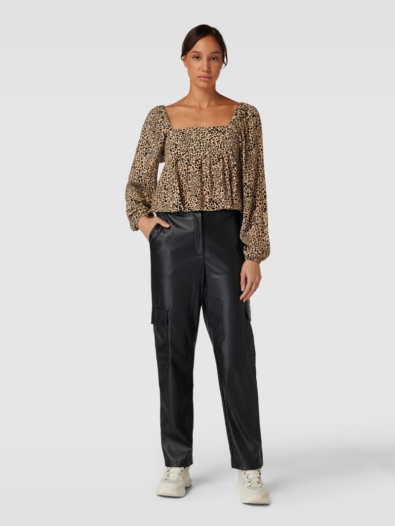 Cropped Bluse mit Animal-Print in mittelbraun