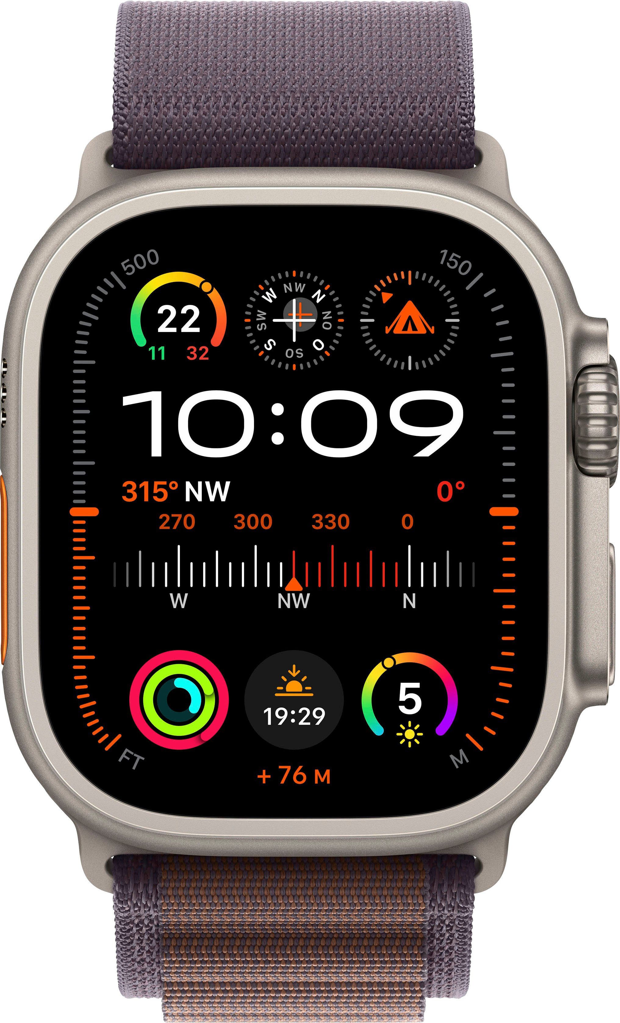 Apple Watch Ultra 2 GPS 49 mm + Cellular Titanium Large Smartwatch (4,9 cm/1,92 Zoll, Watch OS 10), Alpine Loop