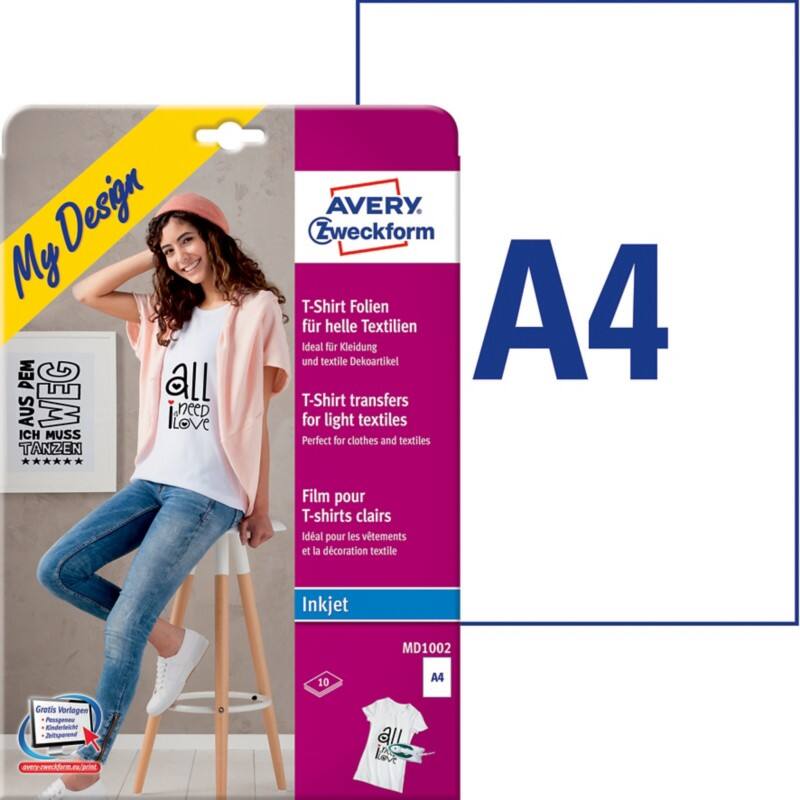 AVERY Zweckform Textilfolie MD1002 DIN A4 Weiß 10 Blatt à 1 Etiketten