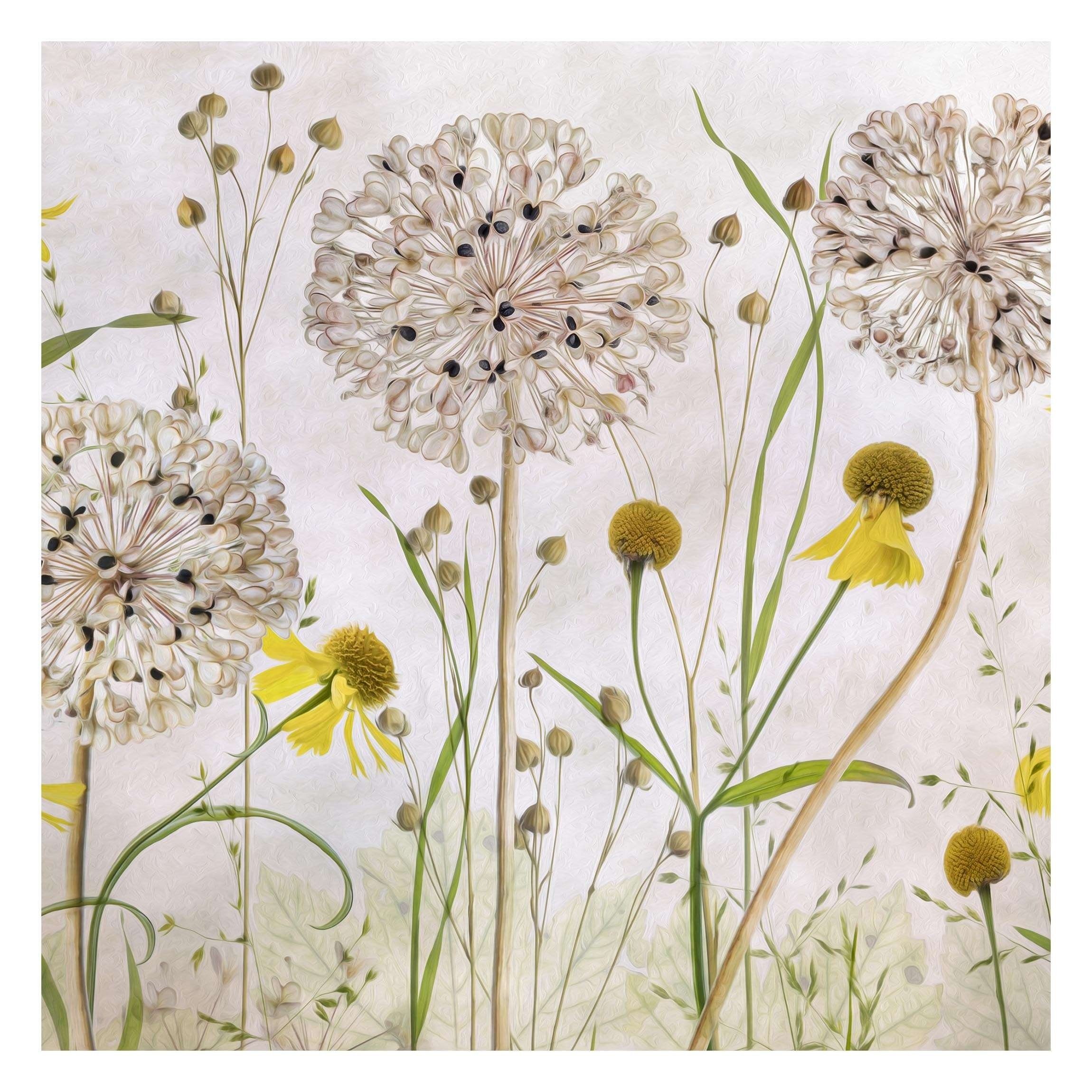 Bilderdepot24 Vliestapete Vintage Allium Helenium Illustration Blumen Beige Natur Wanddeko, Glatt, Matt, (Inklusive Gratis-Kleister oder selbstklebend), Wohnzimmer Schlafzimmer Küche Flur Fototapete Motivtapete Wandtapete
