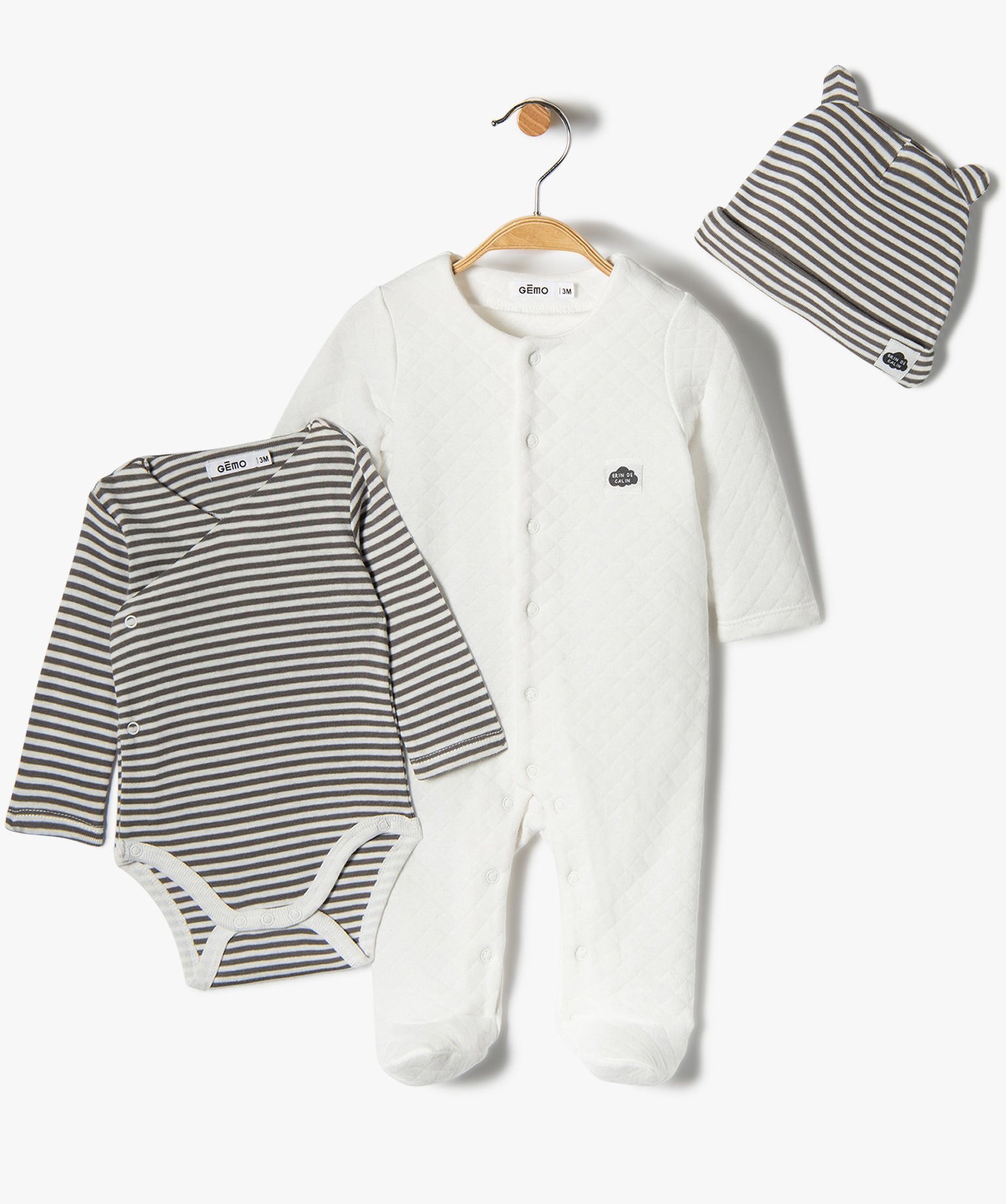 Ensemble layette Garçon 3 pièces gris fonce | GEMO