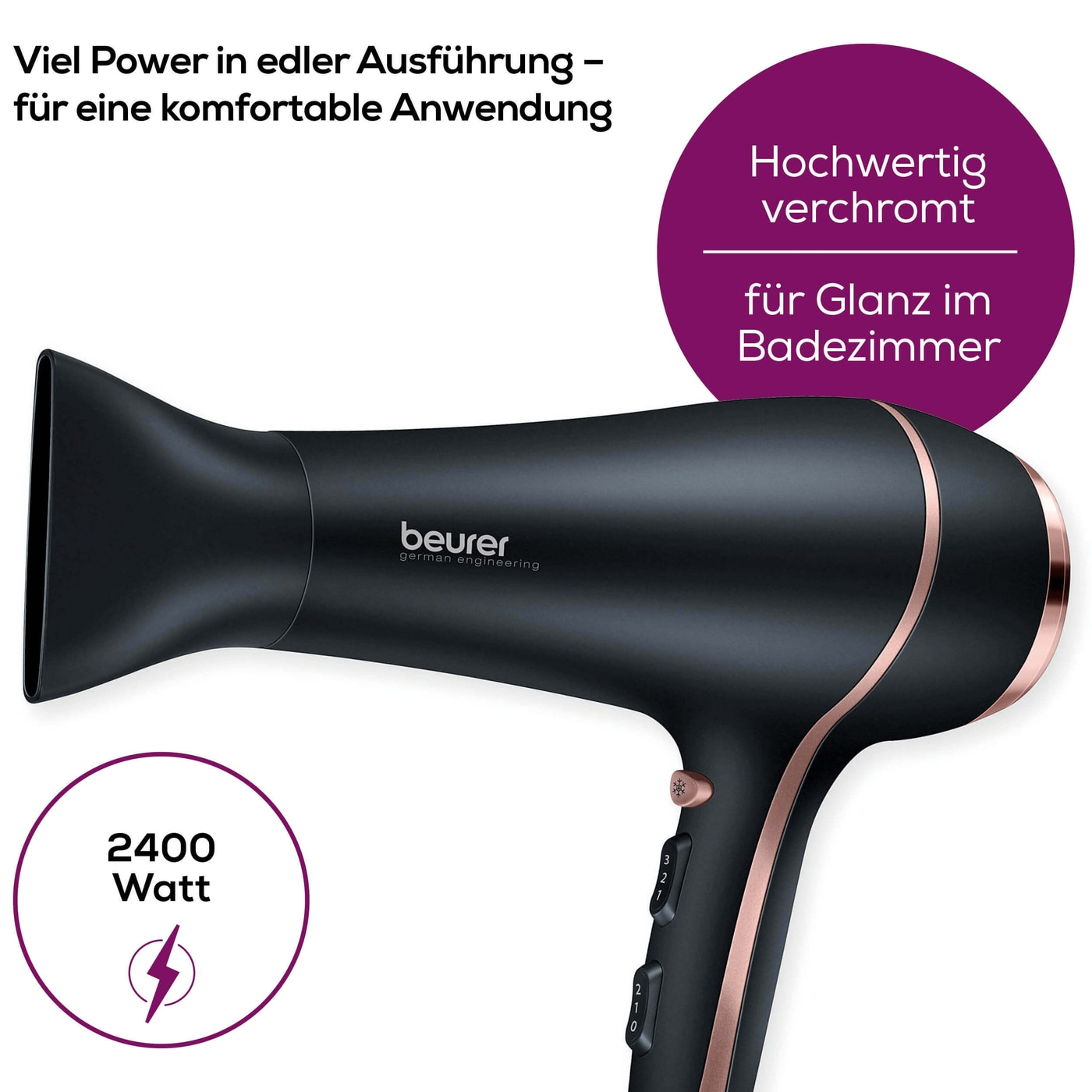 Beurer Haartrockner - HC 30-Hochwertig verchromter Föhn mit extra starker Leistung