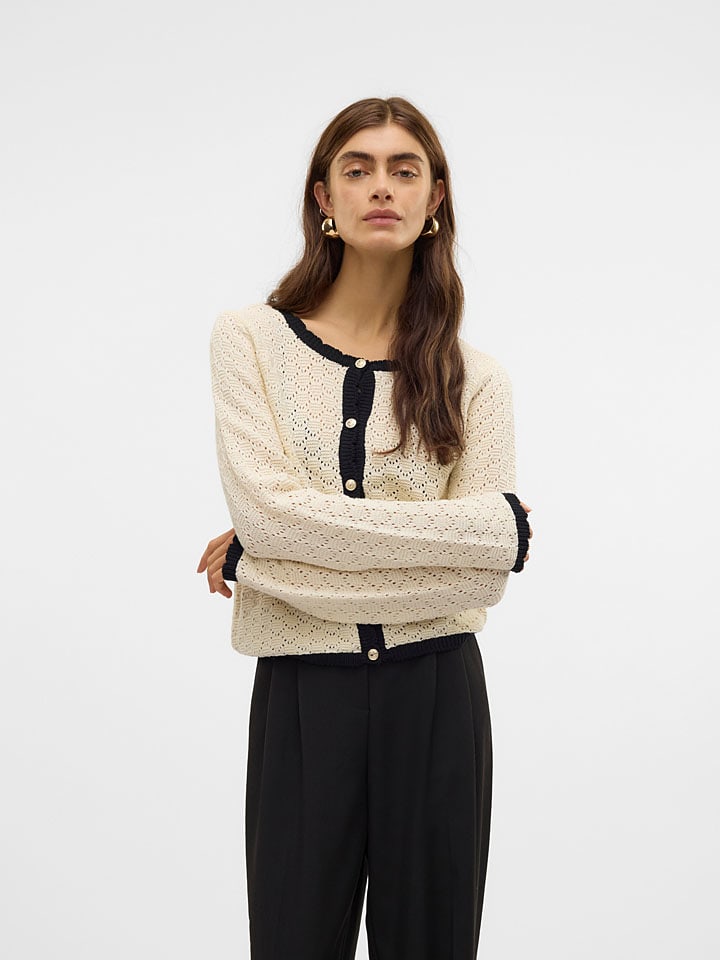 Vero Moda Cardigan in Beige/ Schwarz günstig kaufen
