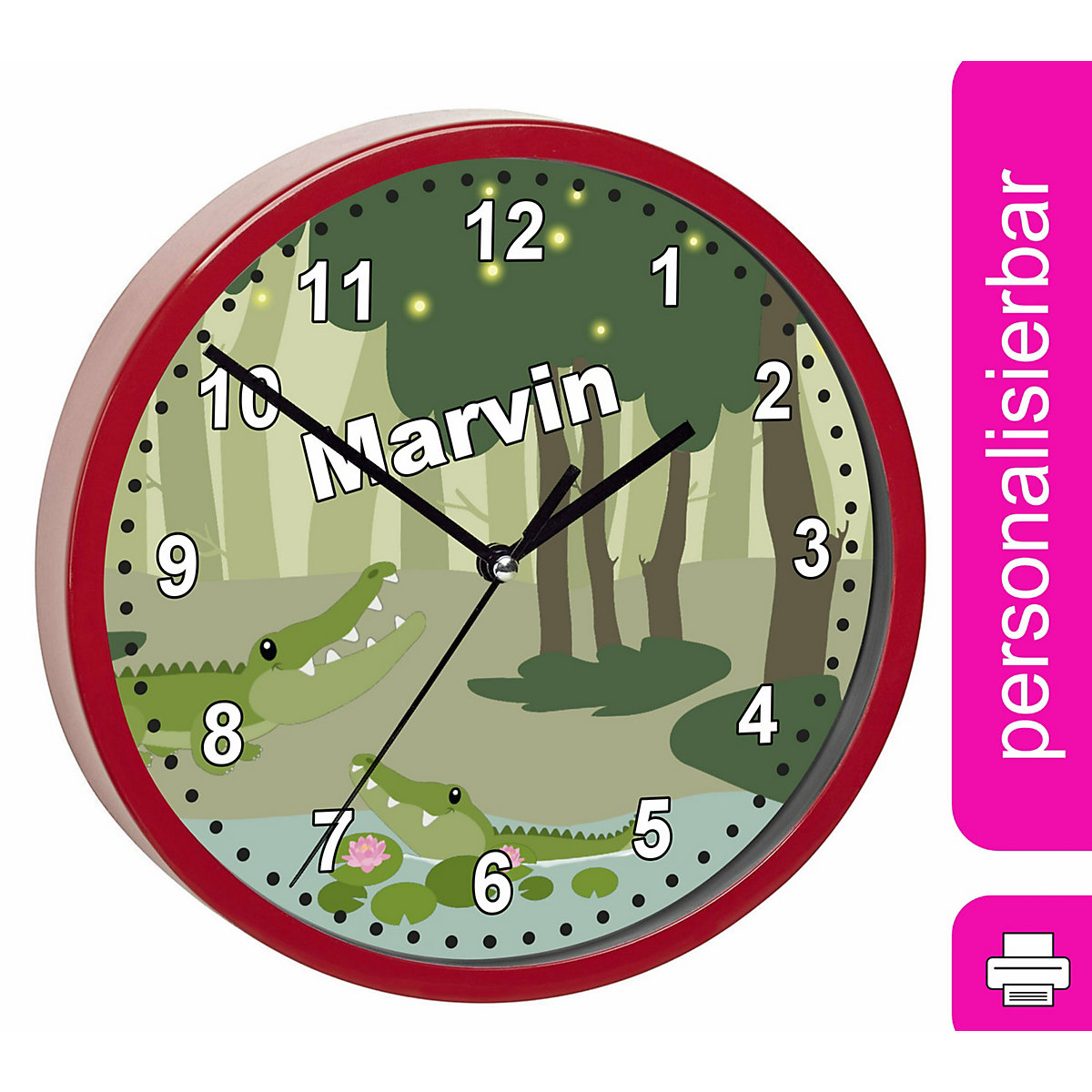 Kinder Wanduhr laufruhig personalisiert mit Name Krokodil