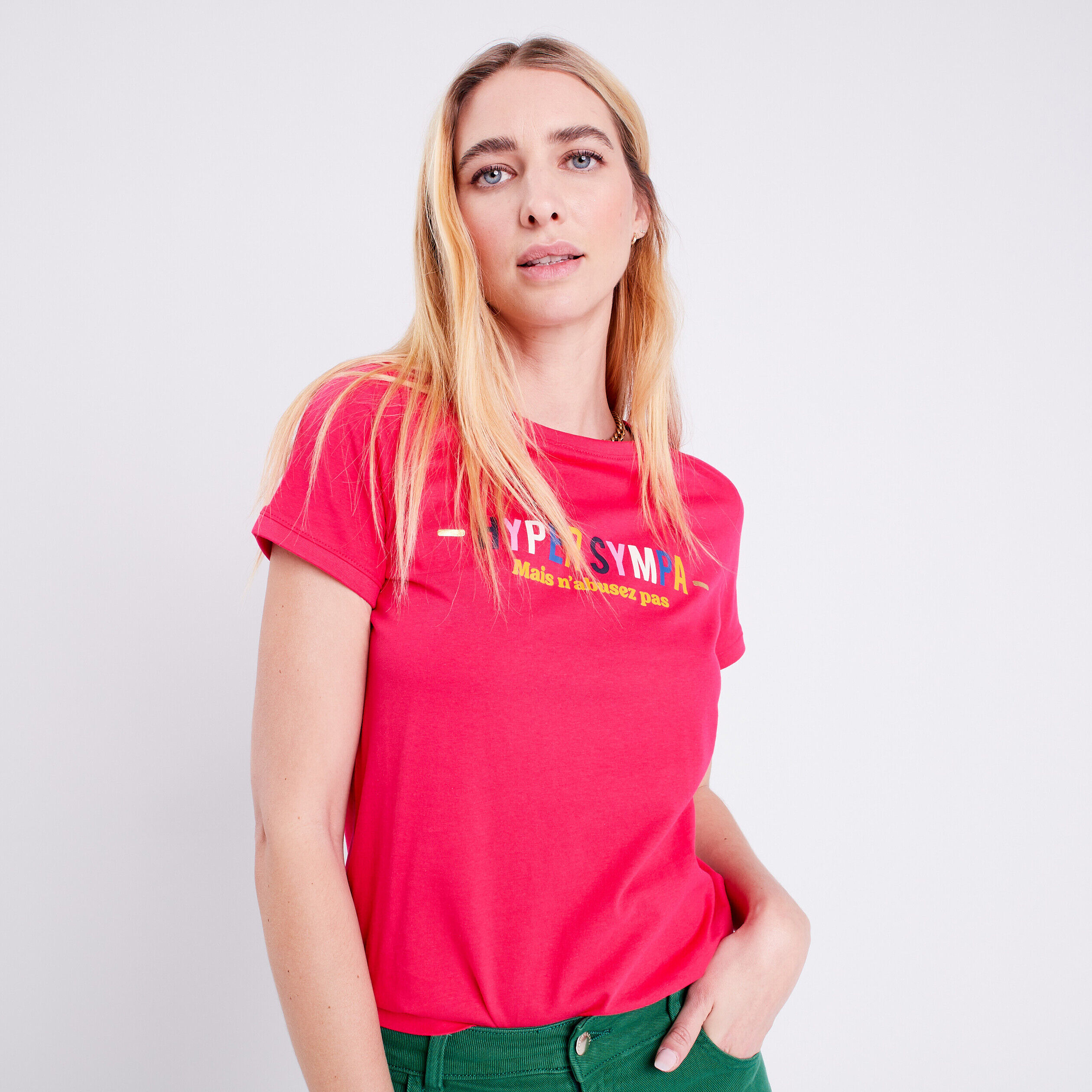T-shirt manches courtes rose vif femme | Cache Cache